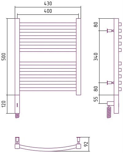 Полотенцесушитель электрический Сунержа Аркус 3.0 500х400 МЭМ левый 00-5704-5040 Без покрытия Полотенцесушитель электрический Сунержа Аркус 3.0 500х400 МЭМ левый 00-5704-5040 Без покрытия
