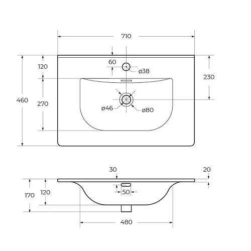 Раковина CEZARES CZR-8099-70 белый 710x460 керамика Раковина CEZARES CZR-8099-70 белый 710x460 керамика