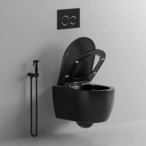 Унитаз подвесной Ceruttispa OGLIO Aria MB CT9239 безободковый черный матовый, сиденье микролифт Унитаз подвесной Ceruttispa OGLIO Aria MB CT9239 безободковый черный матовый, сиденье микролифт