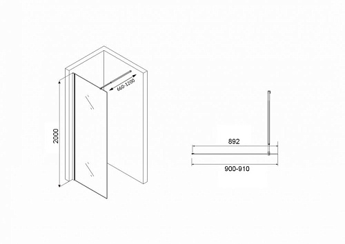 Душевая перегородка ABBER Immer Offen AG61091R8 90 см универсальная, профиль черный, стекло рифленое Душевая перегородка ABBER Immer Offen AG61091R8 90 см универсальная, профиль черный, стекло рифленое