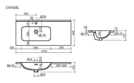 Раковина Ceramica Nova Element CN7003L мебельная чаша слева с отверстием под смеситель 1010x465x180 мм белый Раковина Ceramica Nova Element CN7003L мебельная чаша слева с отверстием под смеситель 1010x465x180 мм белый
