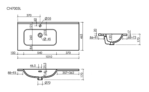 Раковина Ceramica Nova Element CN7003L мебельная чаша слева с отверстием под смеситель 1010x465x180 мм белый Раковина Ceramica Nova Element CN7003L мебельная чаша слева с отверстием под смеситель 1010x465x180 мм белый
