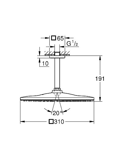 Верхний душ GROHE Rainshower 310 Mono с душевым кронштейном, хром (26566000) Верхний душ GROHE Rainshower 310 Mono с душевым кронштейном, хром (26566000)