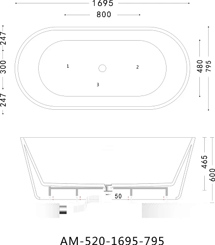 Ванна отдельностоящая ARTMAX AM-520-1695-795 акриловая Ванна отдельностоящая ARTMAX AM-520-1695-795 акриловая