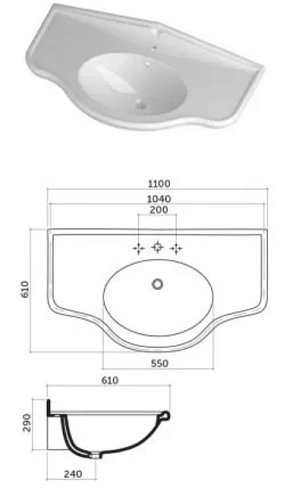 Раковина CEZARES PA11061101 610x1100 мм Раковина CEZARES PA11061101 610x1100 мм
