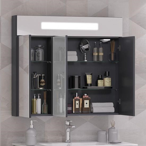 Зеркальный шкаф Opadiris Кристалл 90 00-00003653 с подсветкой Антрацит Зеркальный шкаф Opadiris Кристалл 90 00-00003653 с подсветкой Антрацит