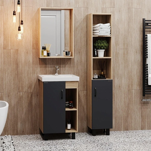 Тумба под раковину Onika Тимбер 50 см 105035 напольная, серая мат./дуб сонома (для Фостер 50) Тумба под раковину Onika Тимбер 50 см 105035 напольная, серая мат./дуб сонома (для Фостер 50)