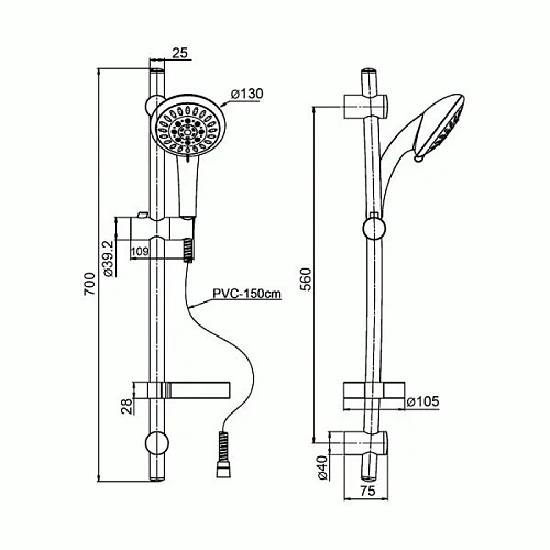 Душевой гарнитур Paini Pavia 50CR124/P17 Душевой гарнитур Paini Pavia 50CR124/P17