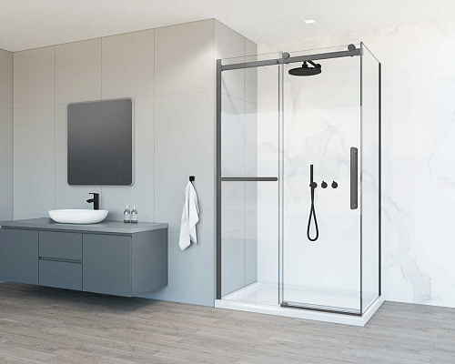 Душевой уголок Vincea Como Soft VSR-1CS1012CLGM, 1200x1000, вороненая сталь, стекло прозрачное Душевой уголок Vincea Como Soft VSR-1CS1012CLGM, 1200x1000, вороненая сталь, стекло прозрачное