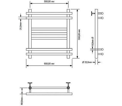 Полотенцесушитель водяной Aquanet Largo 600x500, хром 00266744 Полотенцесушитель водяной Aquanet Largo 600x500, хром 00266744