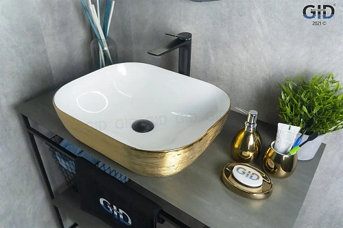 Раковина Gid D1302h132 53324 накладная белая / темное золото 50x40x14 Раковина Gid D1302h132 53324 накладная белая / темное золото 50x40x14