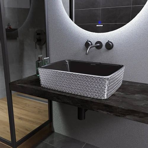 Раковина GROSSMAN Color GR-3016SBR (480x370x130) серебро черная внутри Раковина GROSSMAN Color GR-3016SBR (480x370x130) серебро черная внутри