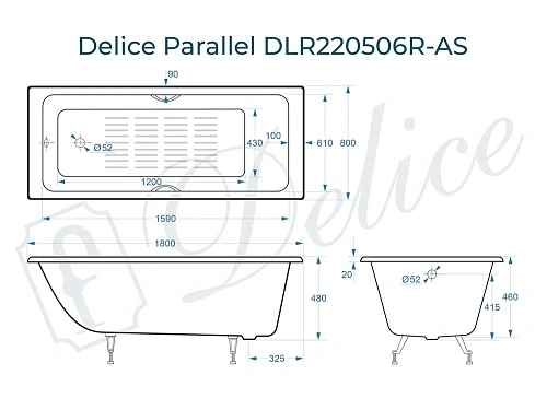 Ванна чугунная Delice Parallel 1800х800 с ручками и антискользящим покрытием DLR220506R-AS Ванна чугунная Delice Parallel 1800х800 с ручками и антискользящим покрытием DLR220506R-AS
