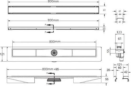 Душевой лоток BERGES В1 Antik 800, хром глянец, S-сифон D50/105 H50 вертикальный 091026 Душевой лоток BERGES В1 Antik 800, хром глянец, S-сифон D50/105 H50 вертикальный 091026
