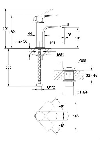 Смеситель для раковины Cersanit WISLA (A63055) однорычажный клик клак 63055 Смеситель для раковины Cersanit WISLA (A63055) однорычажный клик клак 63055