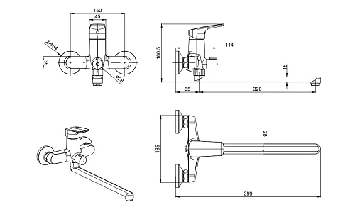 Смеситель для ванны Aquatek ВЕГА AQ1042BGM оружейная сталь Смеситель для ванны Aquatek ВЕГА AQ1042BGM оружейная сталь