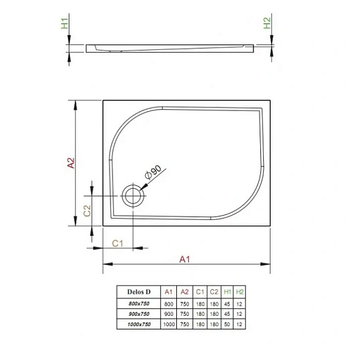Душевой поддон Radaway Delos D1000 4D17555-03 100x75 Душевой поддон Radaway Delos D1000 4D17555-03 100x75