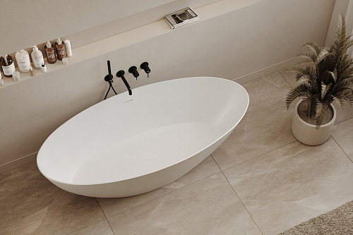 Ванна отдельностоящая ABBER AS9625-1.6 160x75 универсальная, белая матовая, искусственный камень Ванна отдельностоящая ABBER AS9625-1.6 160x75 универсальная, белая матовая, искусственный камень