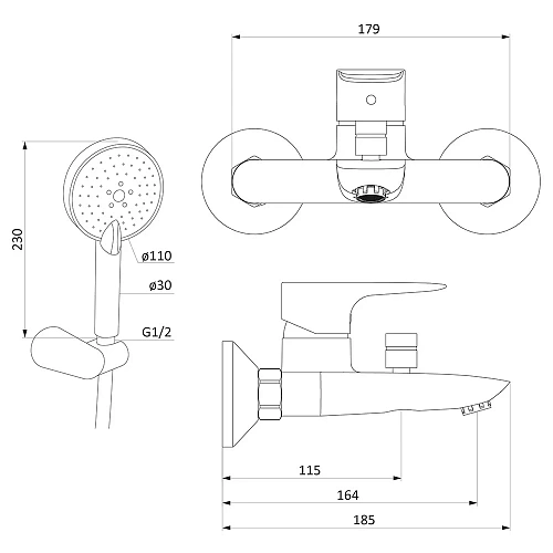 Смеситель для ванны Damixa Origin Evo 2 781300000 с душем Смеситель для ванны Damixa Origin Evo 2 781300000 с душем