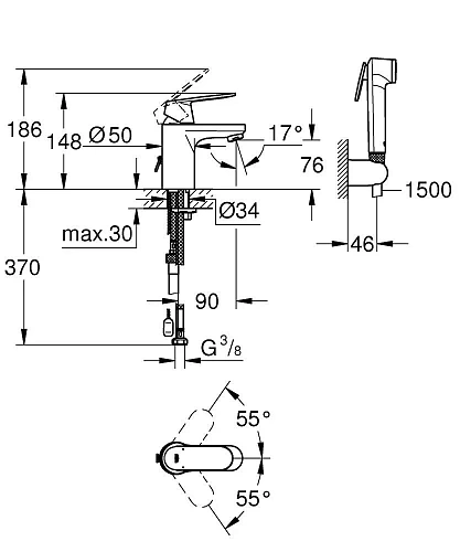 Смеситель для раковины GROHE Eurosmart Cosmopolitan с Гигиенический душем, хром (23125000) Смеситель для раковины GROHE Eurosmart Cosmopolitan с Гигиенический душем, хром (23125000)
