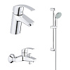 Картинка анонса товара «комплект смесителей grohe eurosmart с душевым гарнитуром, хром (124446)»