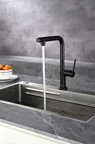 Смеситель для кухни AQUAme Cucina AQM9903MB с выдвижным изливом, с подключением к фильтру с питьевой водой, черный матовый Смеситель для кухни AQUAme Cucina AQM9903MB с выдвижным изливом, с подключением к фильтру с питьевой водой, черный матовый