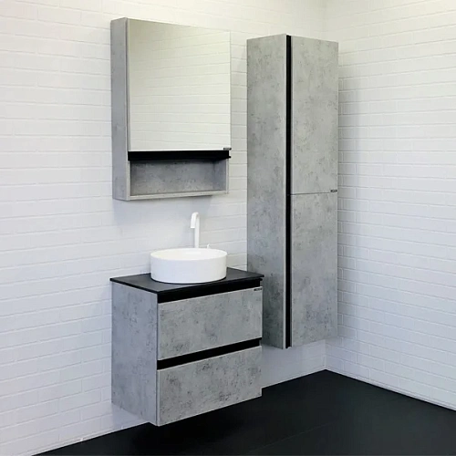 Тумба с раковиной Comforty Эдинбург-60-2 00-00005701 бетон светлый с черной столешницей и раковиной 9111 Тумба с раковиной Comforty Эдинбург-60-2 00-00005701 бетон светлый с черной столешницей и раковиной 9111