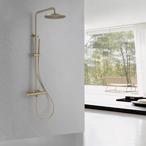 Душевая система ABBER Wasser Kreis AF8160GL с термостатом без излива, золото матовое Душевая система ABBER Wasser Kreis AF8160GL с термостатом без излива, золото матовое