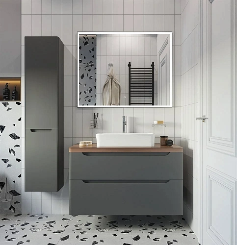 Тумба с раковиной STWORKI Берген 100 серая с темной столешницей, Bocchi Sottile 1476-001-012 566878 Тумба с раковиной STWORKI Берген 100 серая с темной столешницей, Bocchi Sottile 1476-001-012 566878