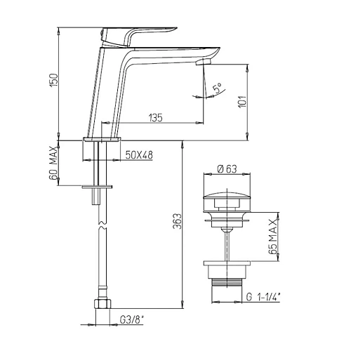 Смеситель для раковины Paini Lady 89BY211KM с донным клапаном, белый Смеситель для раковины Paini Lady 89BY211KM с донным клапаном, белый