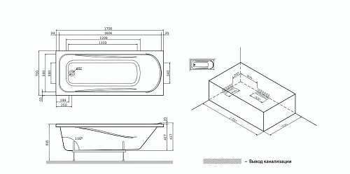Акриловая ванна AM.PM Sense W75A-170-070W-KL 170x70 с каркасом и слив-переливом Акриловая ванна AM.PM Sense W75A-170-070W-KL 170x70 с каркасом и слив-переливом