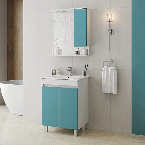 Зеркальный шкаф Onika Марви 60 см 206089 бирюза, правый, с подсветкой Зеркальный шкаф Onika Марви 60 см 206089 бирюза, правый, с подсветкой