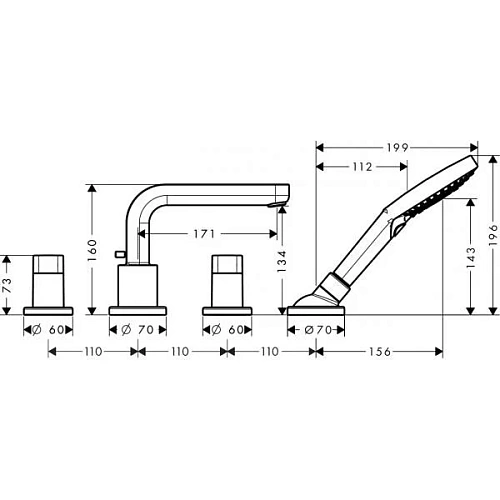 Смеситель на борт ванны hansgrohe Metris S 31446000 Смеситель на борт ванны hansgrohe Metris S 31446000
