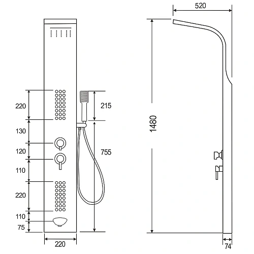 Душевая панель Ceruttispa CELIA W CT10402 из нержавеющей стали с форсунками, белый Душевая панель Ceruttispa CELIA W CT10402 из нержавеющей стали с форсунками, белый