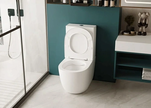 Унитаз напольный ABBER Bequem AC1110 компакт белый, безободковый с крышкой микролифт Унитаз напольный ABBER Bequem AC1110 компакт белый, безободковый с крышкой микролифт