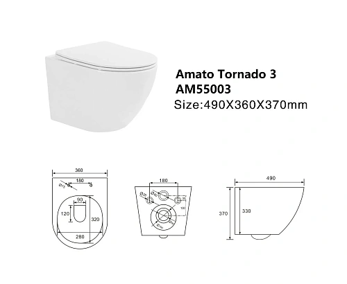 Унитаз подвесной Taliente Amato Tornado 3, белый, с крышкой микролифт AM55003 Унитаз подвесной Taliente Amato Tornado 3, белый, с крышкой микролифт AM55003
