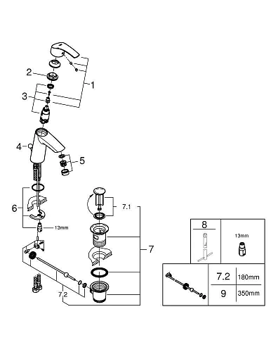 Смеситель для раковины GROHE Eurosmart с донным клапаном, средний излив, хром (23322001) Смеситель для раковины GROHE Eurosmart с донным клапаном, средний излив, хром (23322001)