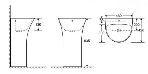 Раковина CeramaLux G307G напольная, черный/белый Раковина CeramaLux G307G напольная, черный/белый