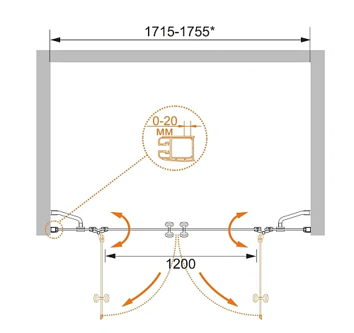 Душевая дверь CEZARES ELENA-W-B-22-180-C-Cr 180см стекло прозрачное, профиль хром Душевая дверь CEZARES ELENA-W-B-22-180-C-Cr 180см стекло прозрачное, профиль хром