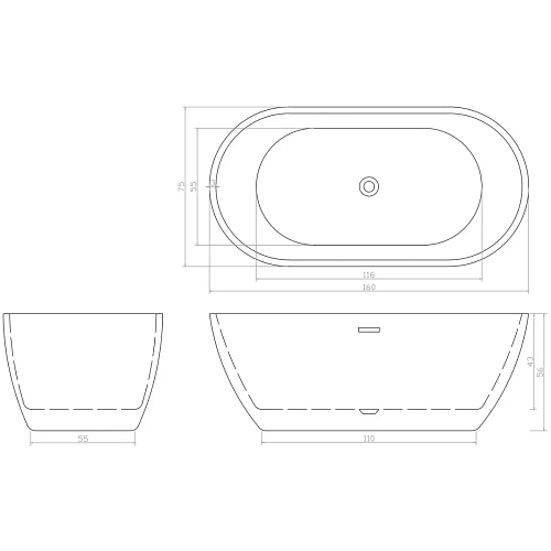 Ванна отдельностоящая Ceruttispa d'ISEO160 CT9903 1600x750x560 акриловая, белая, со сливом-переливом Ванна отдельностоящая Ceruttispa d'ISEO160 CT9903 1600x750x560 акриловая, белая, со сливом-переливом