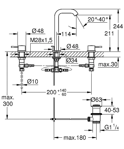 Смеситель для раковины GROHE Essence+ на 3 отверстия с донным клапаном и высоким изливом, хром (2029 20299001 Смеситель для раковины GROHE Essence+ на 3 отверстия с донным клапаном и высоким изливом, хром (2029 20299001