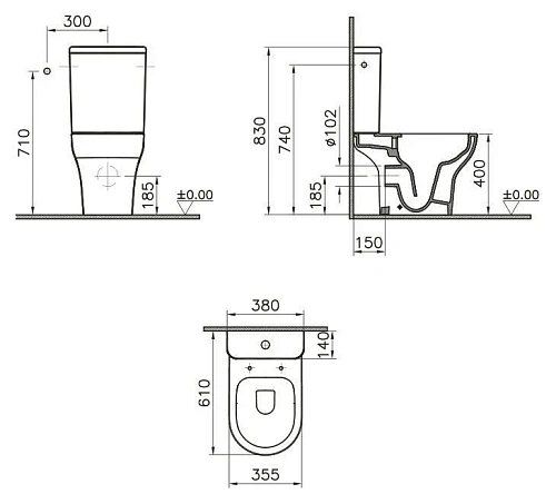Унитаз приставной VitrA Zentrum Rim-Ex 9824B003-7206 безободковый Унитаз приставной VitrA Zentrum Rim-Ex 9824B003-7206 безободковый