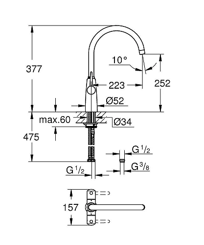 Смеситель для кухни GROHE Ambi, высокий излив, хром (30189000) Смеситель для кухни GROHE Ambi, высокий излив, хром (30189000)