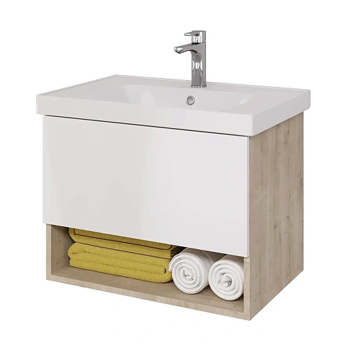 Тумба под раковину DREJA PERFECTO, 70 см, подвесная, 1 ящик, дуб эврика/белый глянец 99.0812 Тумба под раковину DREJA PERFECTO, 70 см, подвесная, 1 ящик, дуб эврика/белый глянец 99.0812