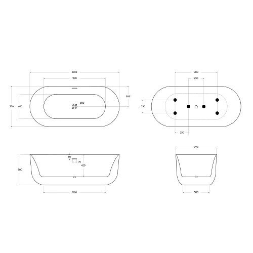 Ванна отдельностоящая BelBagno BB706-1700-770 1700x770 акриловая Ванна отдельностоящая BelBagno BB706-1700-770 1700x770 акриловая