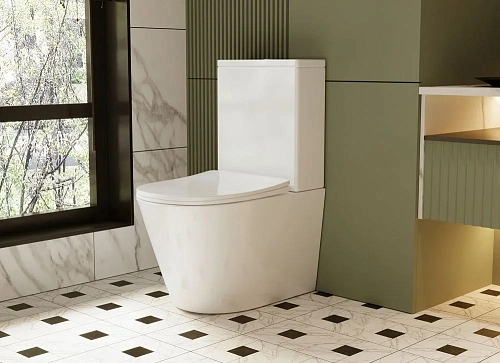 Унитаз напольный ABBER Bequem AC1112 компакт белый, безободковый с крышкой микролифт Унитаз напольный ABBER Bequem AC1112 компакт белый, безободковый с крышкой микролифт