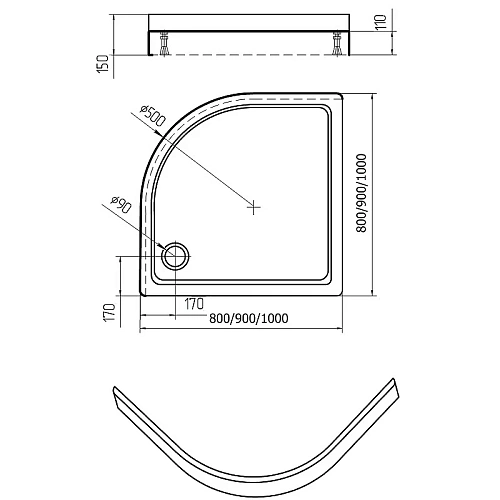 Душевой поддон Aquatek DPA-0000002 100x100x15 1/4 R50 акриловый с ножками с фронтальным экраном Душевой поддон Aquatek DPA-0000002 100x100x15 1/4 R50 акриловый с ножками с фронтальным экраном