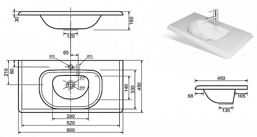 Раковина Эстет Оливия 90 ФР-00000799 900х450 накладная Раковина Эстет Оливия 90 ФР-00000799 900х450 накладная