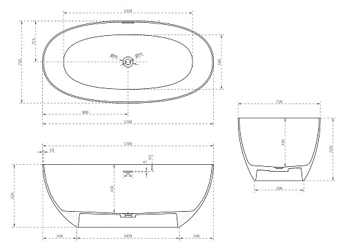 Ванна отдельностоящая ABBER AS9624-1.7 170x75 универсальная, белая матовая, искусственный камень Ванна отдельностоящая ABBER AS9624-1.7 170x75 универсальная, белая матовая, искусственный камень