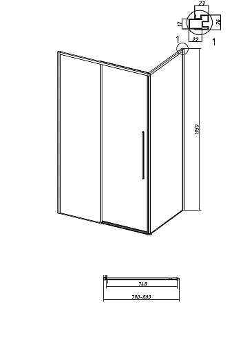Боковая стенка GROSSMAN Galaxy 200.K33.01.80.42.00 (80x195) графит сатин, стекло прозрачное Боковая стенка GROSSMAN Galaxy 200.K33.01.80.42.00 (80x195) графит сатин, стекло прозрачное